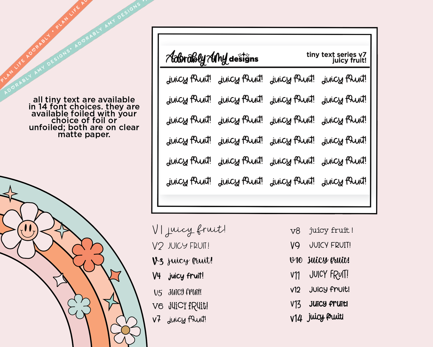 Foiled Tiny Text Series - Juicy Fruit! Checklist Size Planner Sticker Sheet