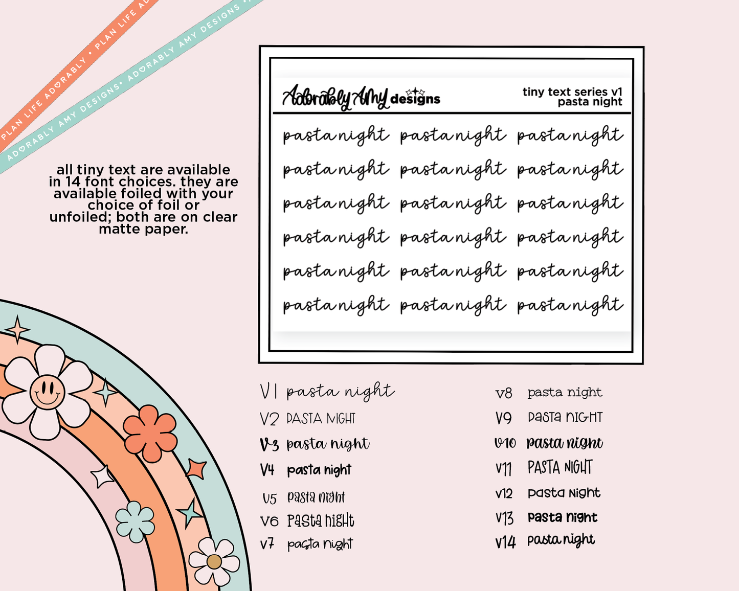 Foiled Tiny Text Series - Pasta Night Checklist Size Planner Sticker Sheet