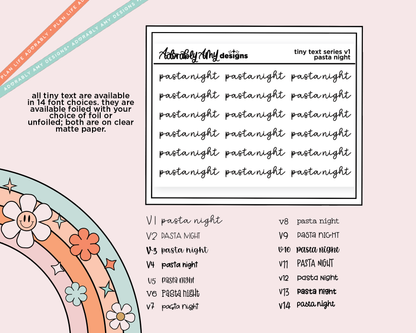 Foiled Tiny Text Series - Pasta Night Checklist Size Planner Sticker Sheet