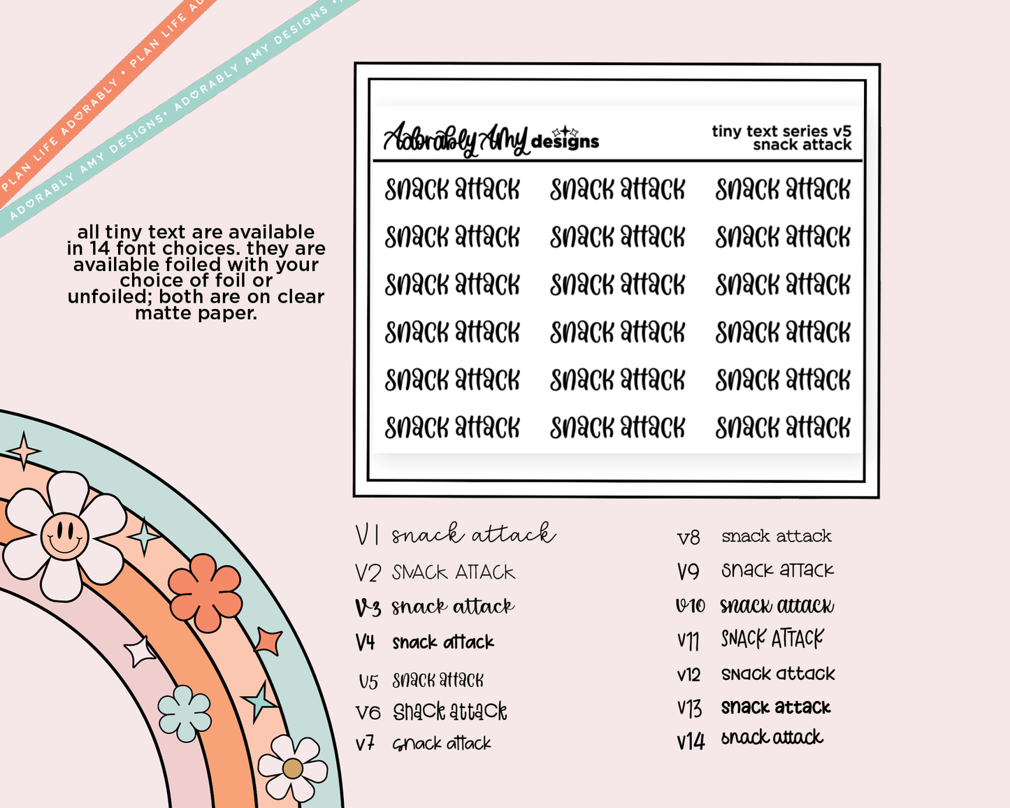 Foiled Tiny Text Series - Snack Attack Checklist Size Planner Sticker Sheet