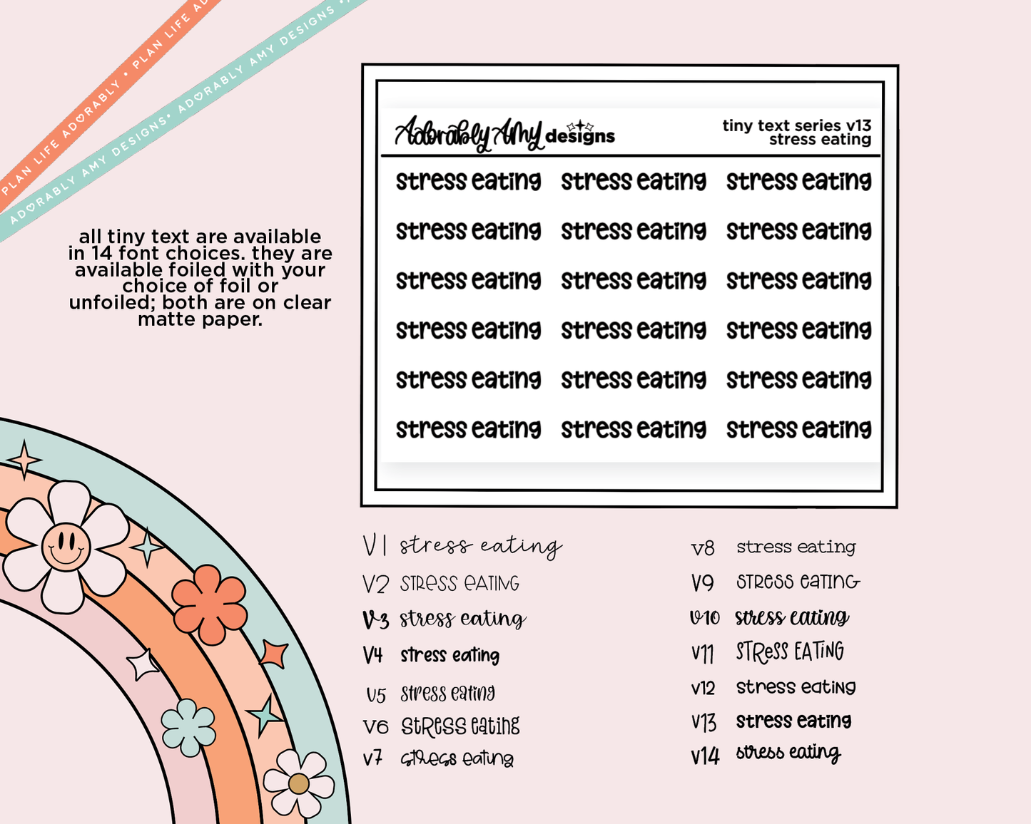 Foiled Tiny Text Series - Stress Eating Checklist Size Planner Sticker Sheet
