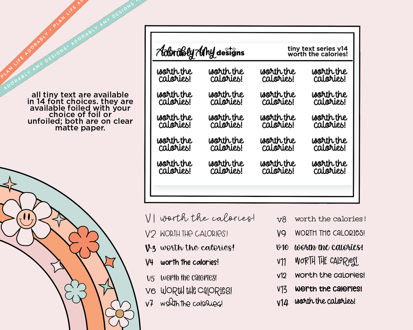 Foiled Tiny Text Series - Worth the Calories! Checklist Size Planner Sticker Sheet