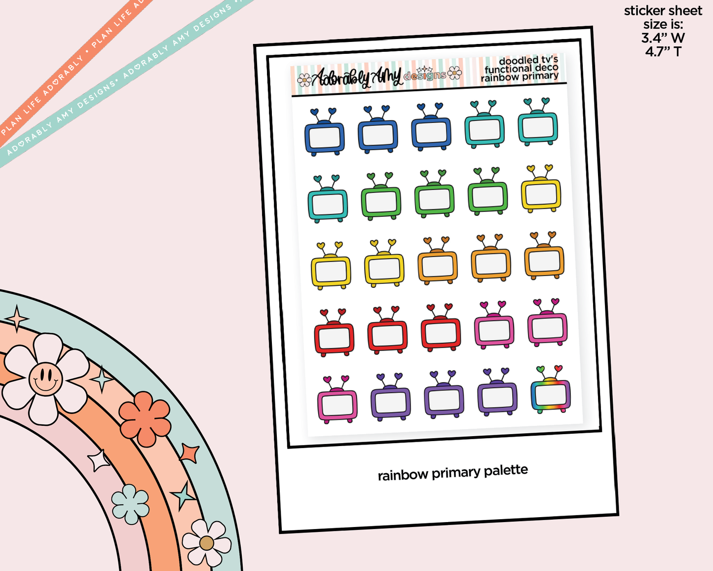 Rainbow Kawaii Televisions Doodled Icon Stickers