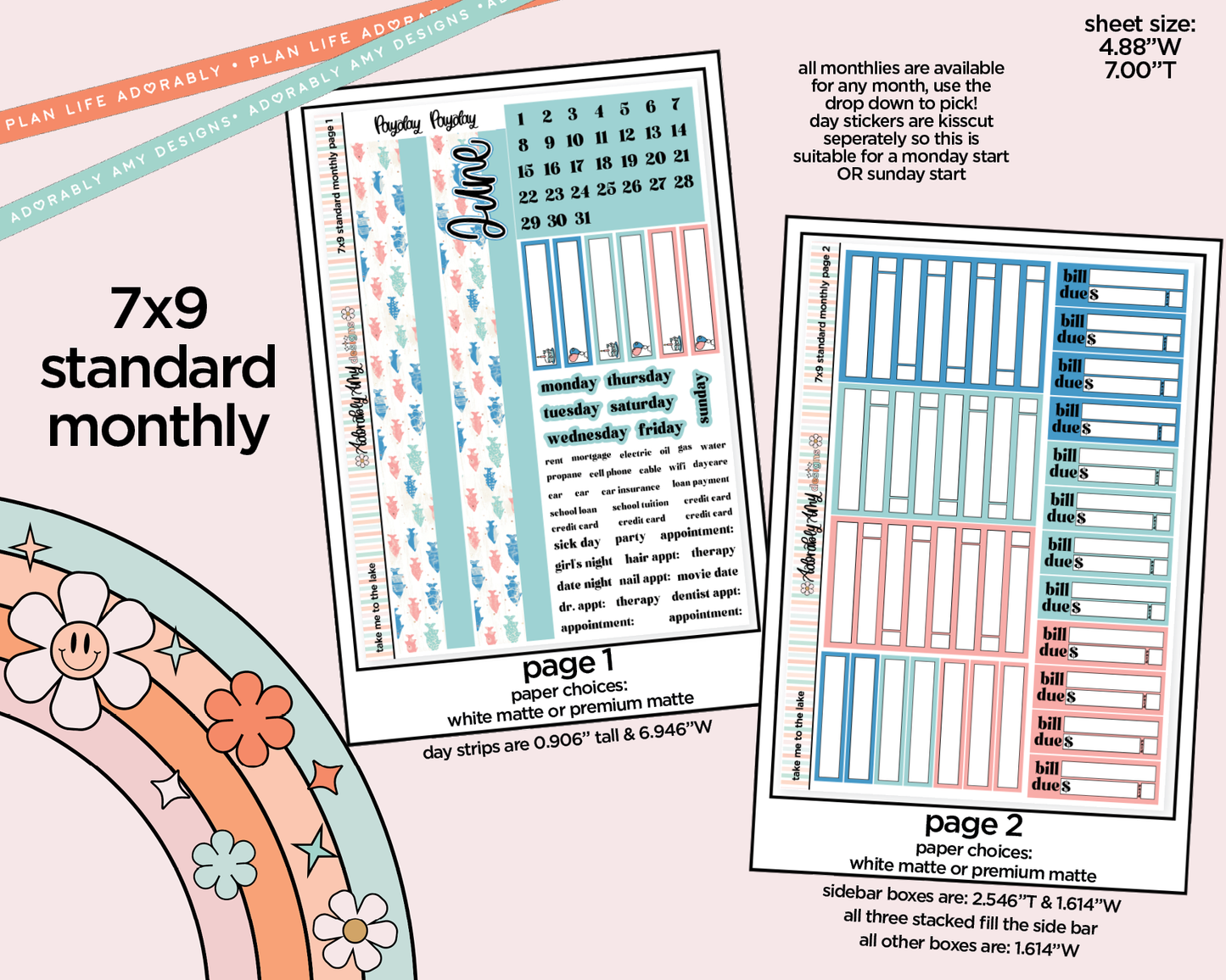 Standard 7x9 Monthly Pick Your Month Take Me to the Lake Planner Sticker Kit for some 7x9 Planners