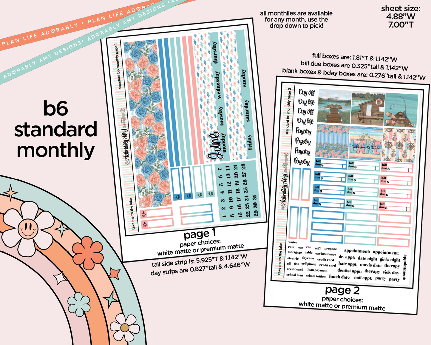 Standard B6 Monthly Pick Your Month Take Me to the Lake Planner Sticker Kit for some B6 Planners