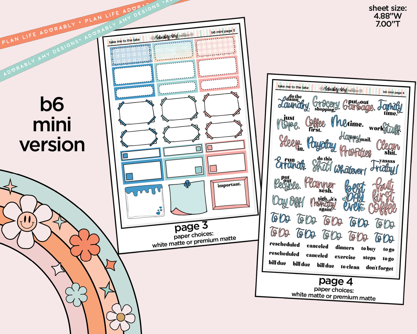 Mini B6 Take Me to the Lake Weekly Planner Sticker Kit sized for ANY Vertical Insert