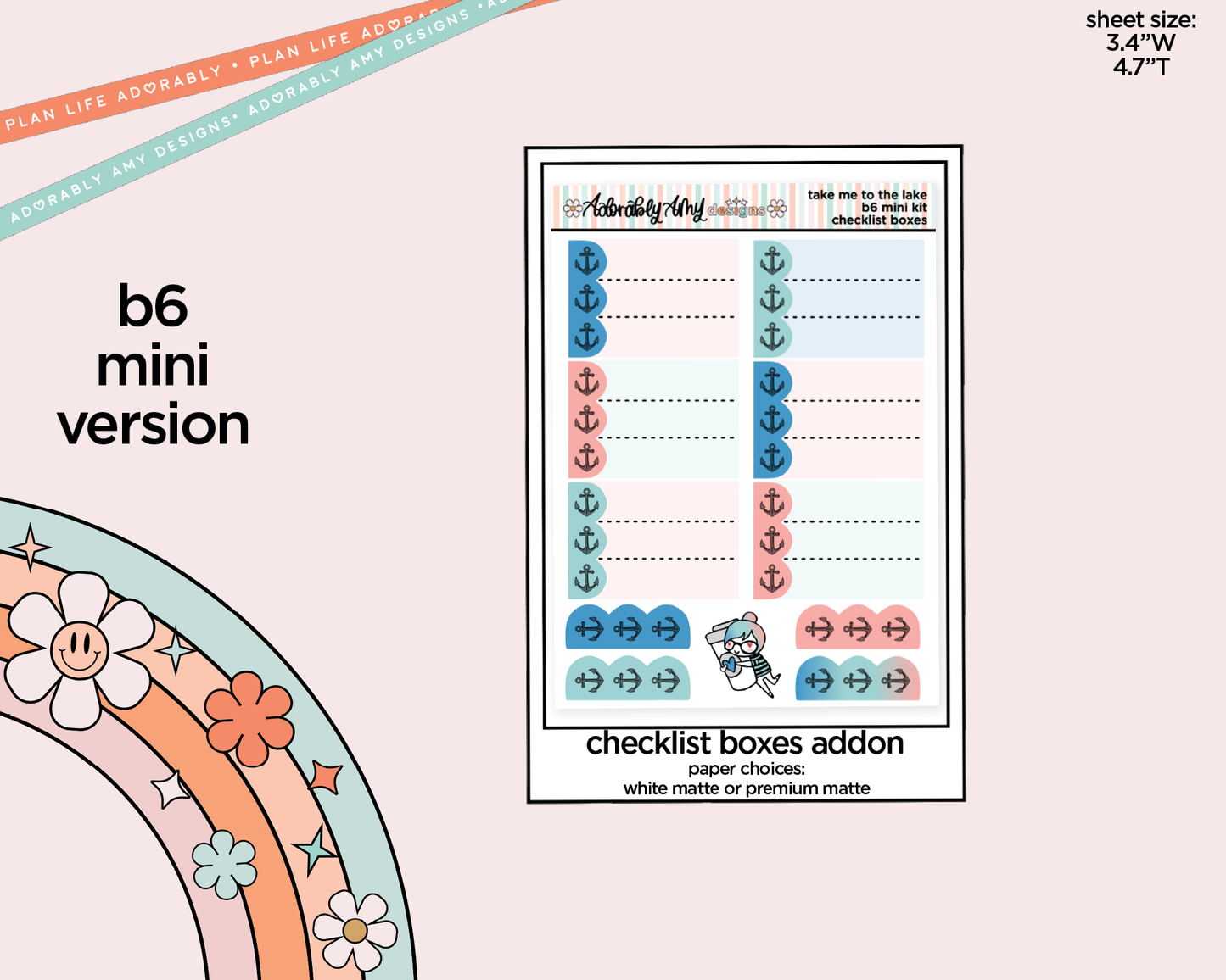 Mini B6 Take Me to the Lake Weekly Planner Sticker Kit sized for ANY Vertical Insert