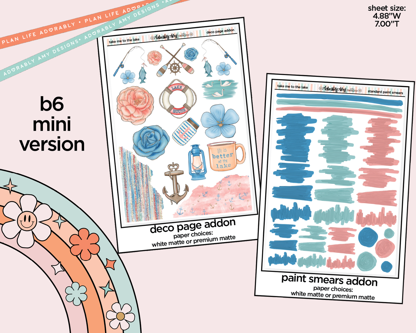 Mini B6 Take Me to the Lake Weekly Planner Sticker Kit sized for ANY Vertical Insert