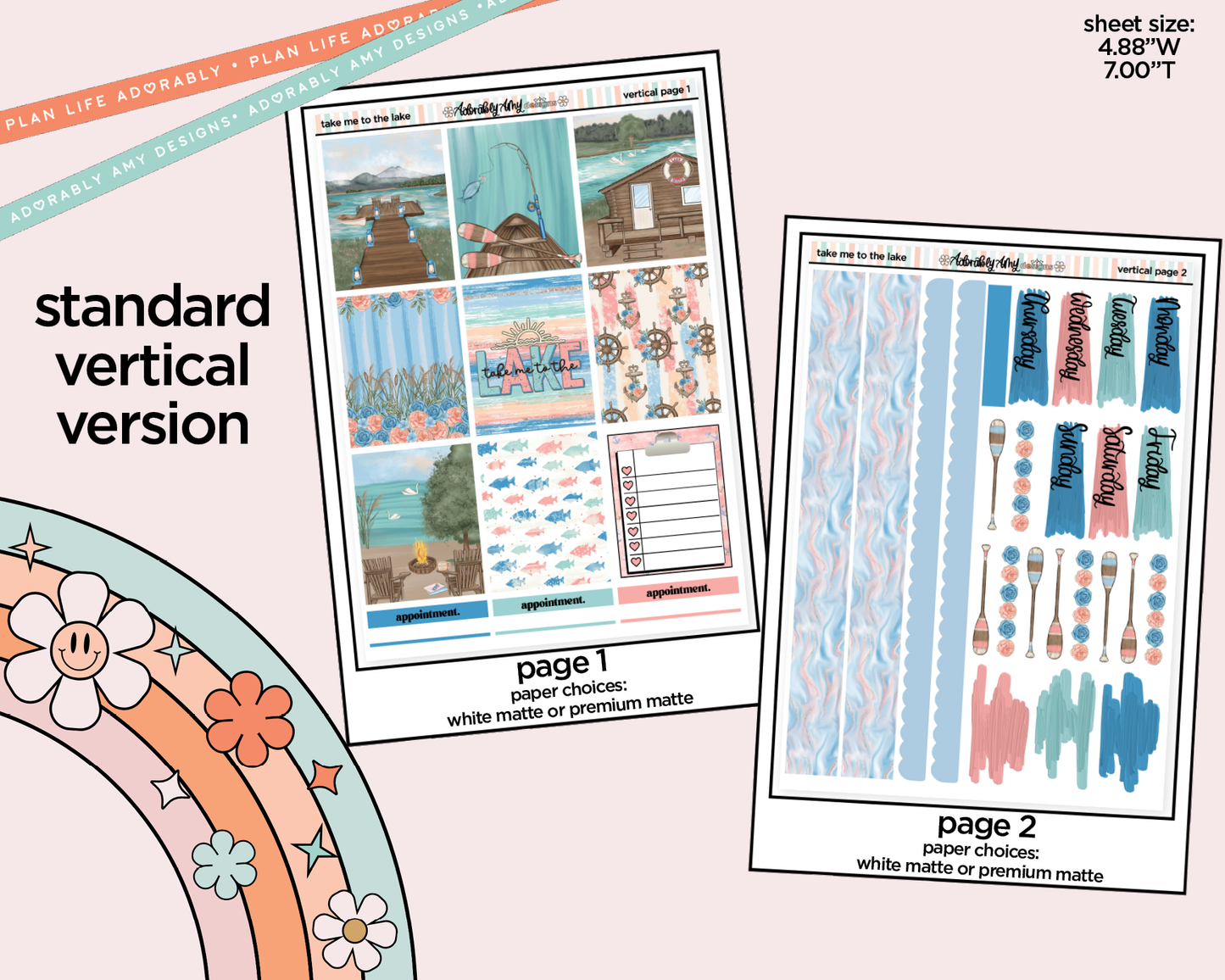 Vertical Take Me to the Lake Weekly Sticker Kit for Vertical Standard Size Planners or Insert