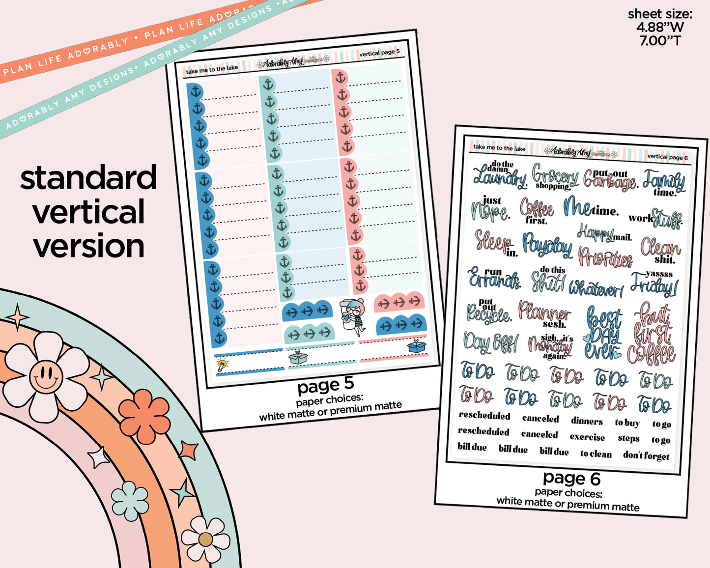 Vertical Take Me to the Lake Weekly Sticker Kit for Vertical Standard Size Planners or Insert