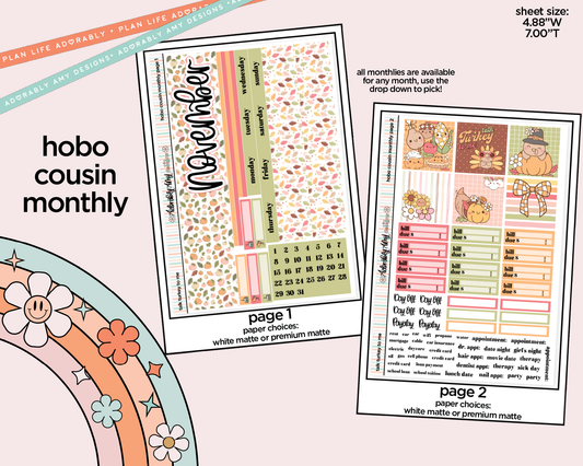 Hobonichi Cousin Monthly Pick Your Month Talk Turkey to Me Planner Sticker Kit for Hobo Cousin or Similar Planners