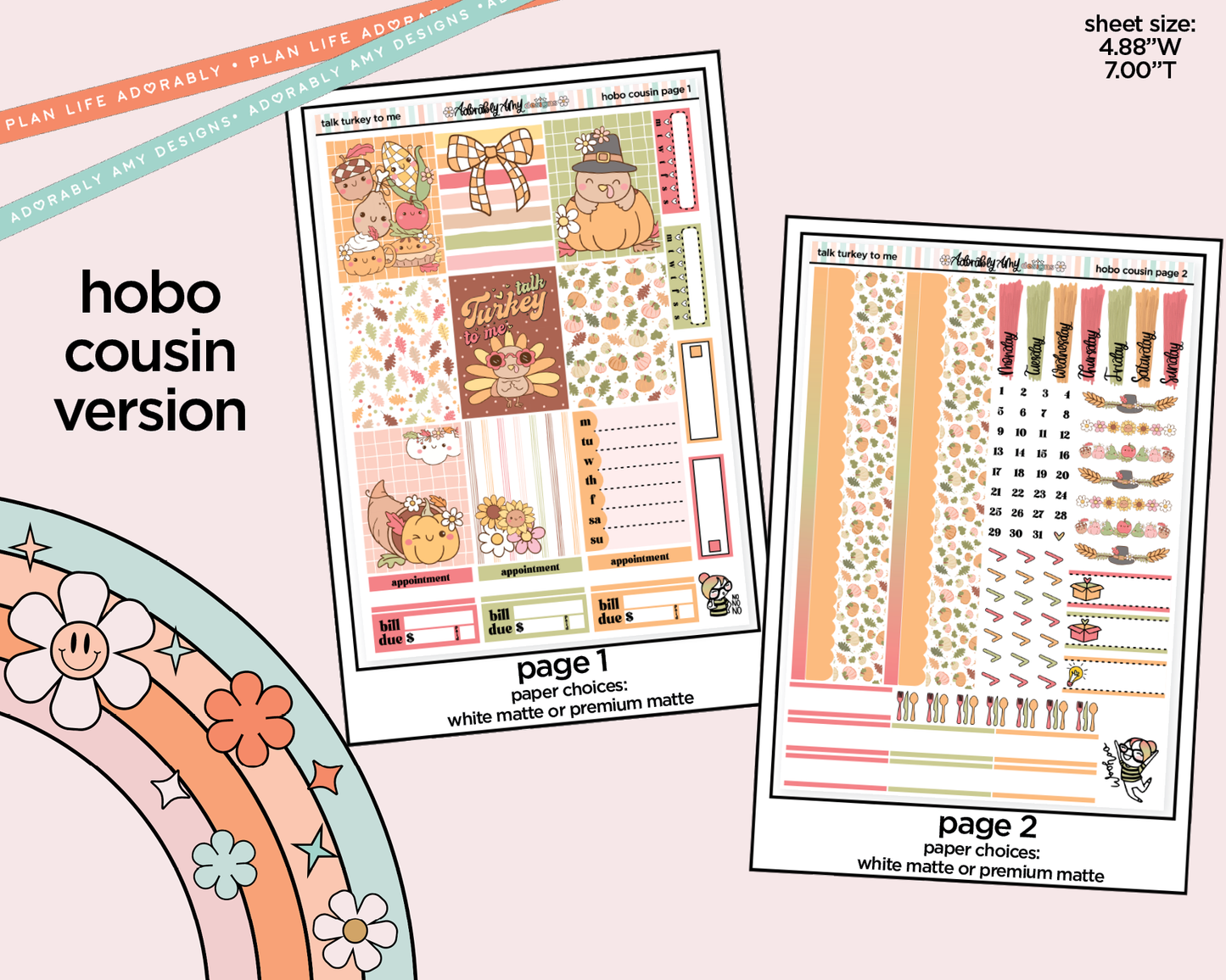 Hobonichi Cousin Weekly Talk Turkey to Me Planner Sticker Kit for Hobo Cousin or Similar Planners