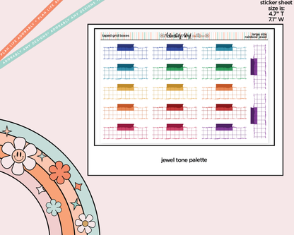 Rainbow Doodled Taped Grid Boxes Large/Jumbo Size Planner Stickers