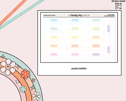 Rainbow Doodled Taped Grid Boxes Large/Jumbo Size Planner Stickers