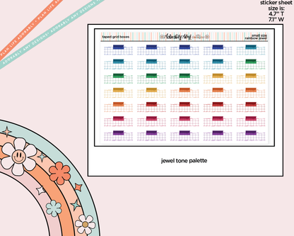 Rainbow Doodled Taped Grid Boxes Small Size Planner Stickers