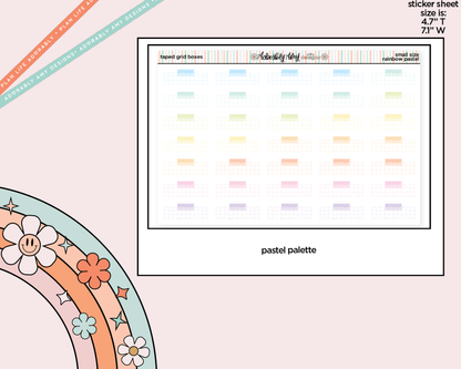 Rainbow Doodled Taped Grid Boxes Small Size Planner Stickers