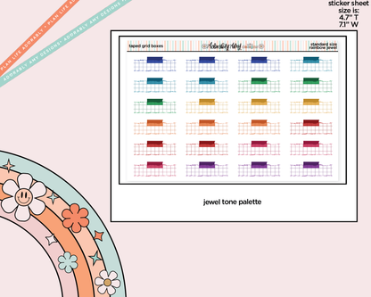 Rainbow Doodled Taped Grid Boxes Standard Size Planner Stickers
