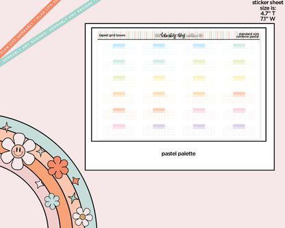 Rainbow Doodled Taped Grid Boxes Standard Size Planner Stickers