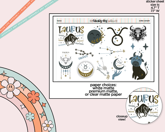 Zodiac Collection Taurus Deco Typography Sampler Planner Stickers