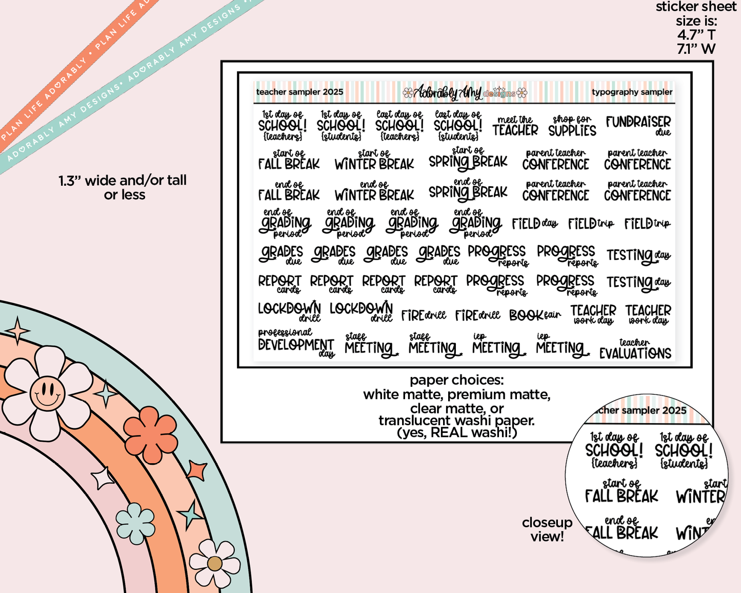 Teacher School Sampler 2025 Typography Planner Stickers