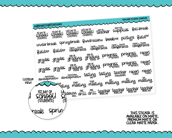Teacher School Sampler V5 Typography Planner Stickers for any Planner or Insert