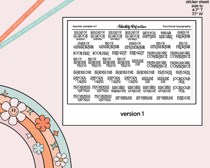 Foiled Teacher Sampler 2026 - 2 Versions Typography Planner Stickers