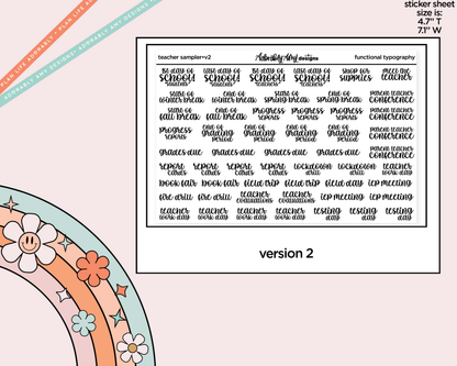 Foiled Teacher Sampler 2026 - 2 Versions Typography Planner Stickers