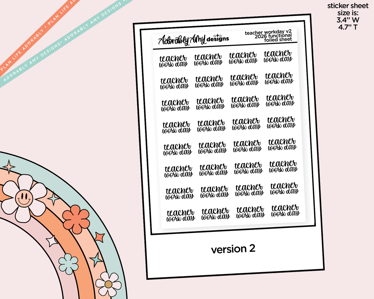 Foiled School Teacher Workday 2026 - 2 Versions Reminder Typography Planner Stickers