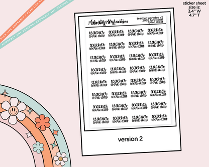 Foiled School Teacher Workday 2026 - 2 Versions Reminder Typography Planner Stickers