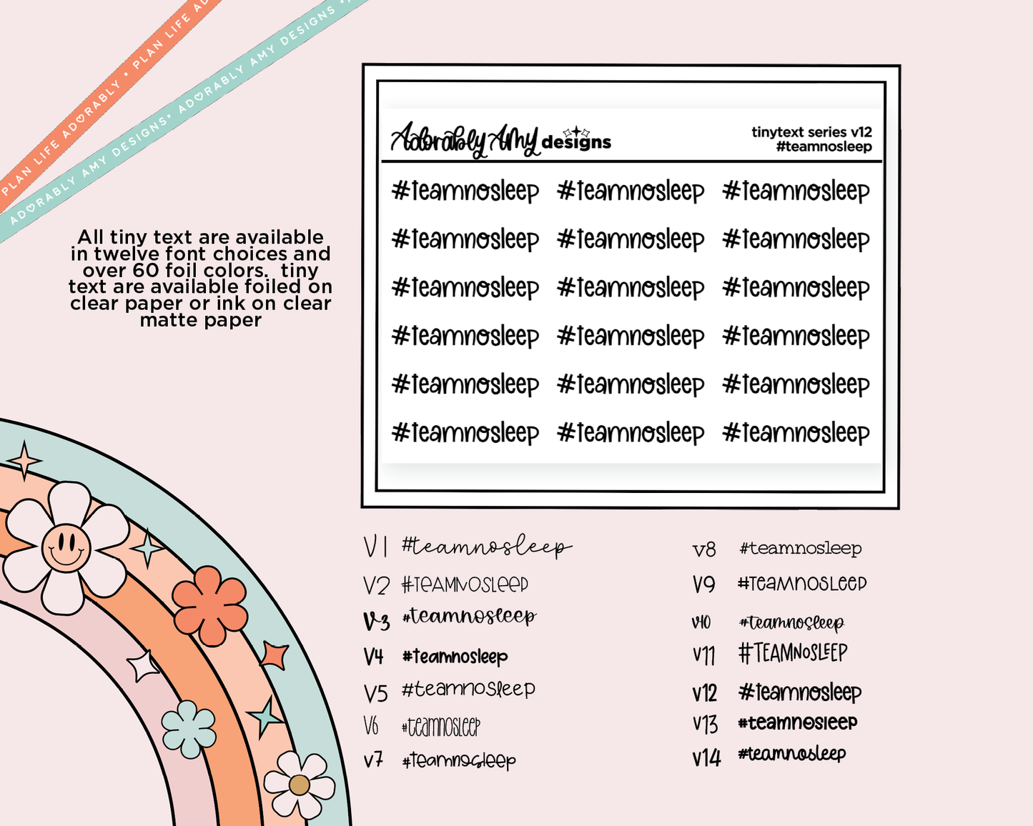 Foiled Tiny Text Series #teamnosleep Checklist Size Planner Sticker Sheet