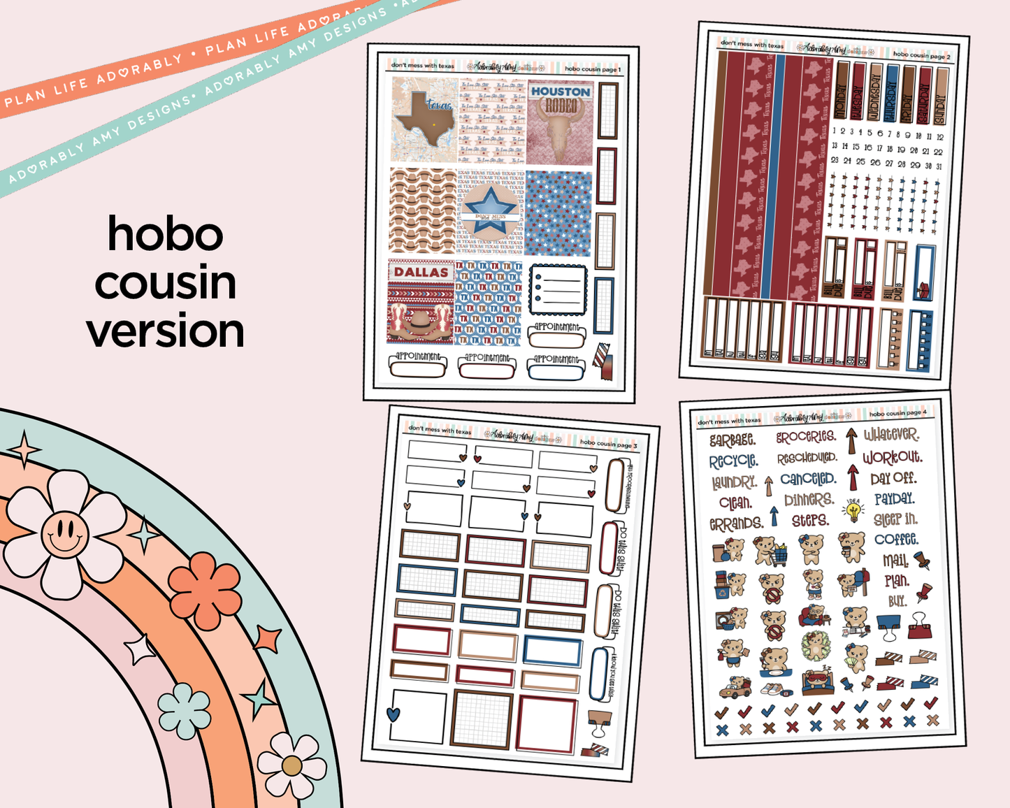 Hobonichi Cousin Weekly States Collection - Don't Mess With Texas Planner Sticker Kit for Hobo Cousin or Similar Planners - Adorably Amy Designs