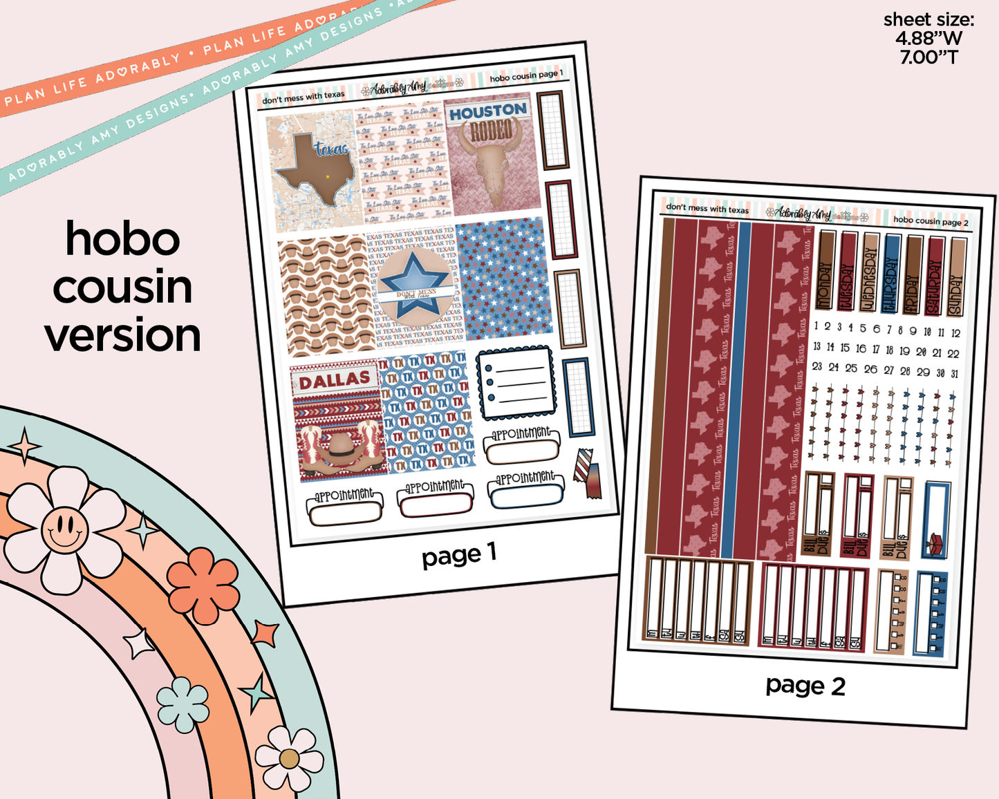 Hobonichi Cousin Weekly States Collection - Don't Mess With Texas Planner Sticker Kit for Hobo Cousin or Similar Planners - Adorably Amy Designs