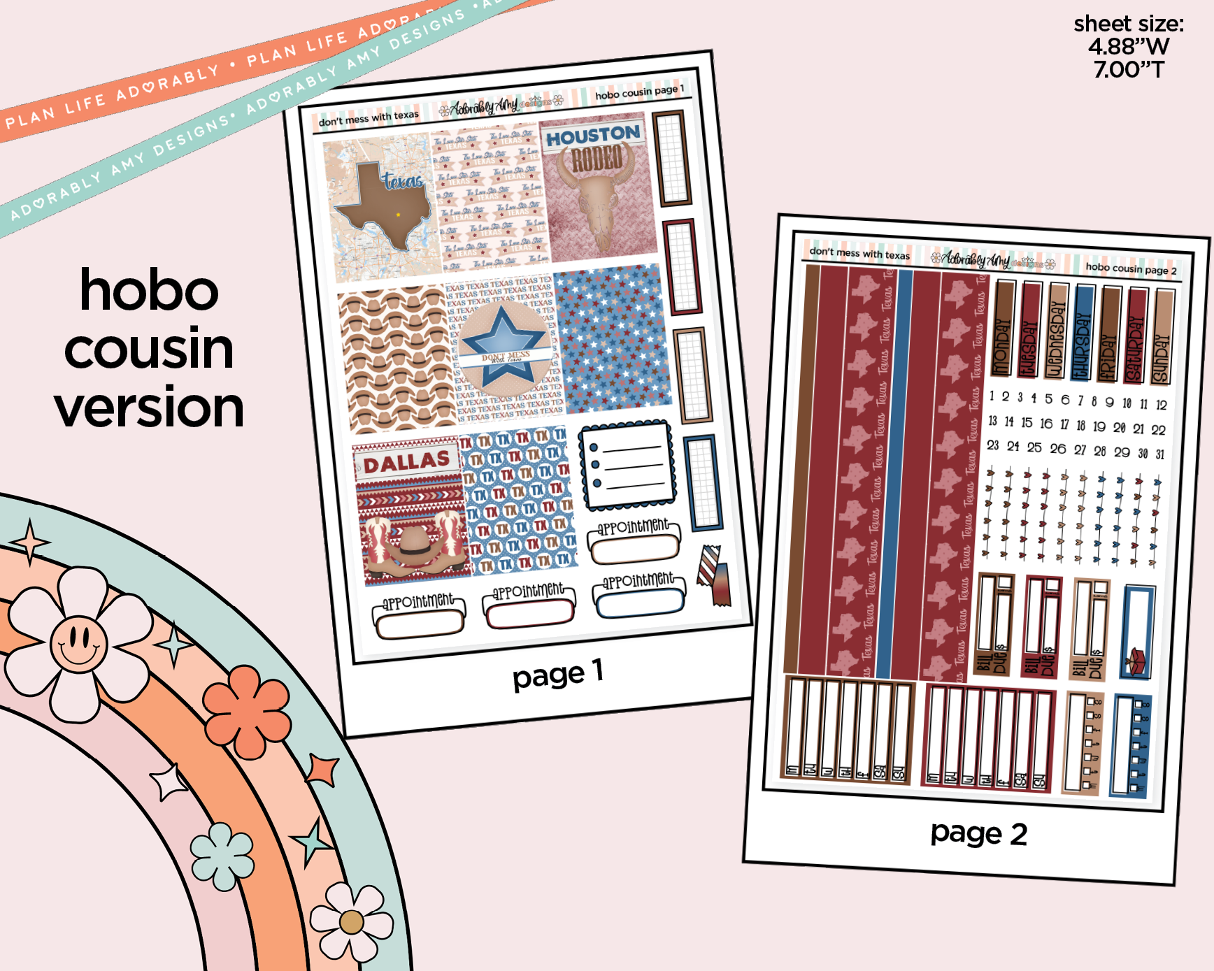 Hobonichi Cousin Weekly States Collection - Don't Mess With Texas Planner Sticker Kit for Hobo Cousin or Similar Planners - Adorably Amy Designs