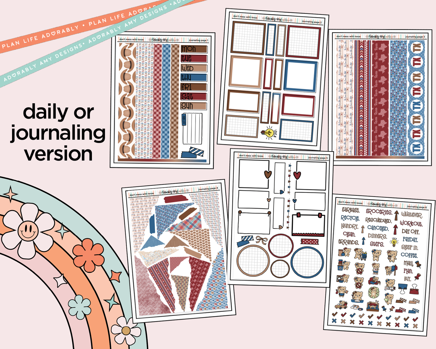 Journaling and Daily Planning States Collection - Don't Mess With Texas Planner Sticker Kit - Adorably Amy Designs