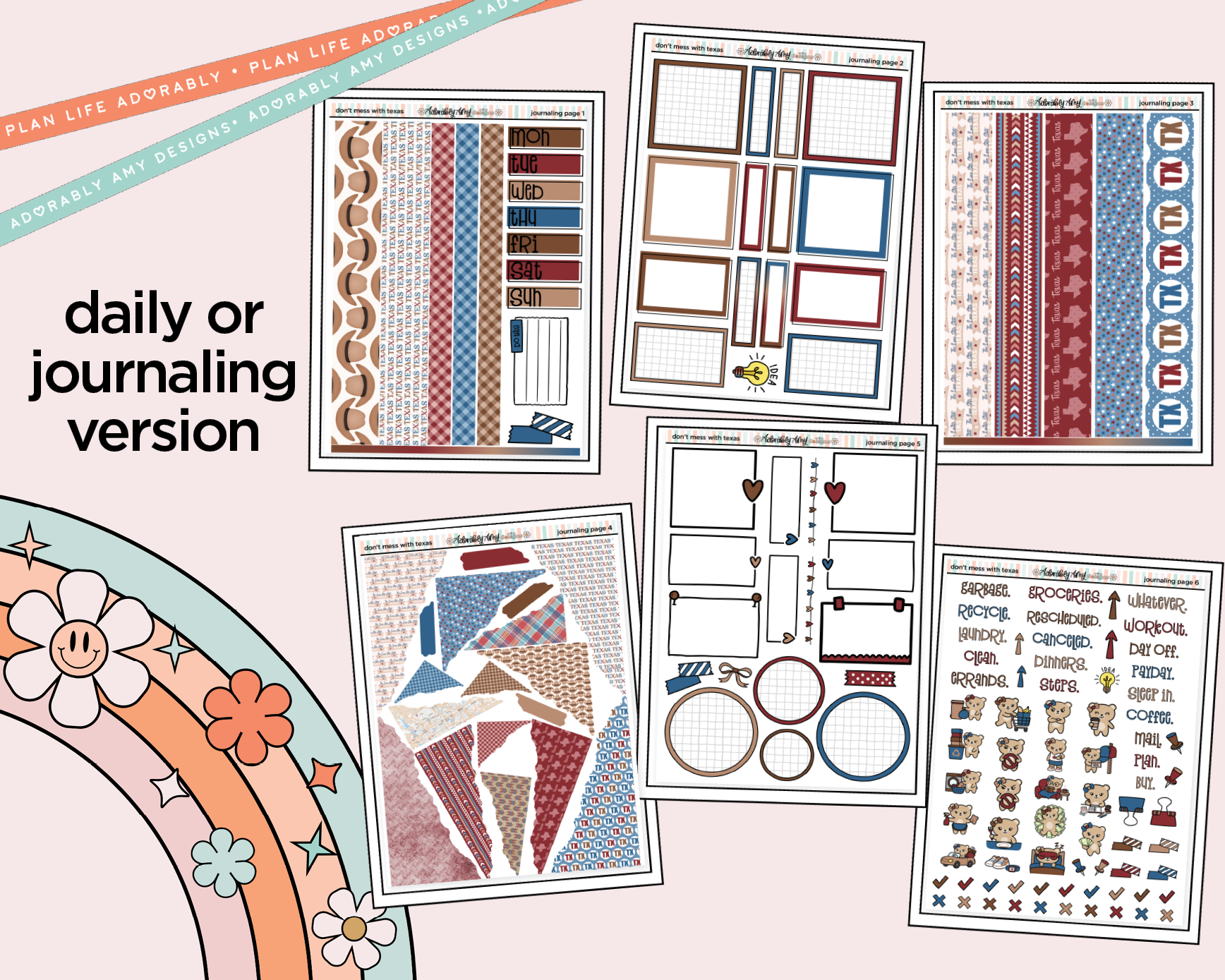 Journaling and Daily Planning States Collection - Don't Mess With Texas Planner Sticker Kit - Adorably Amy Designs