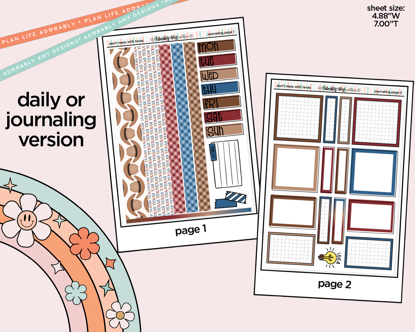 Journaling and Daily Planning States Collection - Don't Mess With Texas Planner Sticker Kit - Adorably Amy Designs