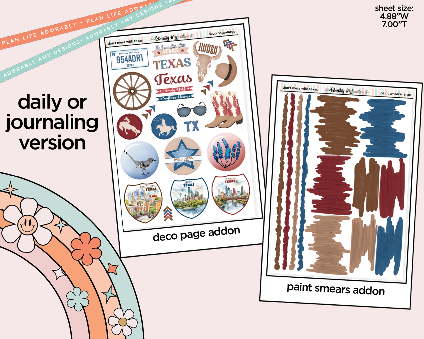 Journaling and Daily Planning States Collection - Don't Mess With Texas Planner Sticker Kit - Adorably Amy Designs