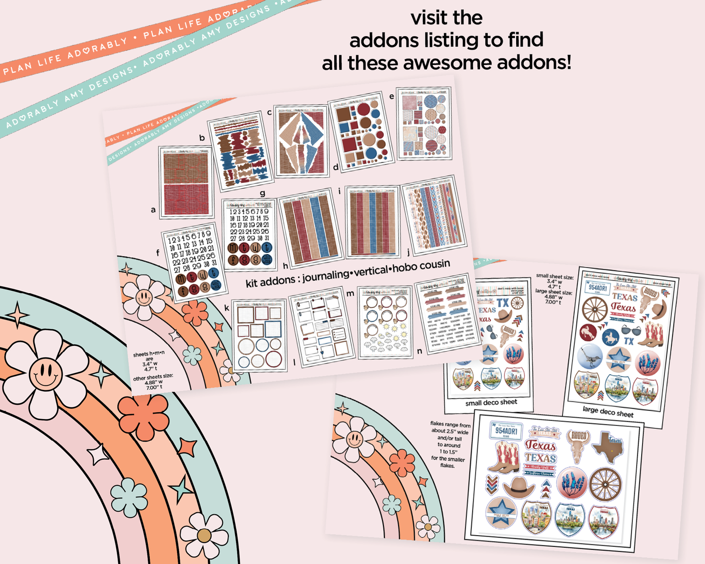 Hobonichi Cousin Weekly States Collection - Don't Mess With Texas Planner Sticker Kit for Hobo Cousin or Similar Planners - Adorably Amy Designs