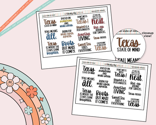 Texas State of Mind Deco Typography Sampler Planner Stickers - Adorably Amy Designs