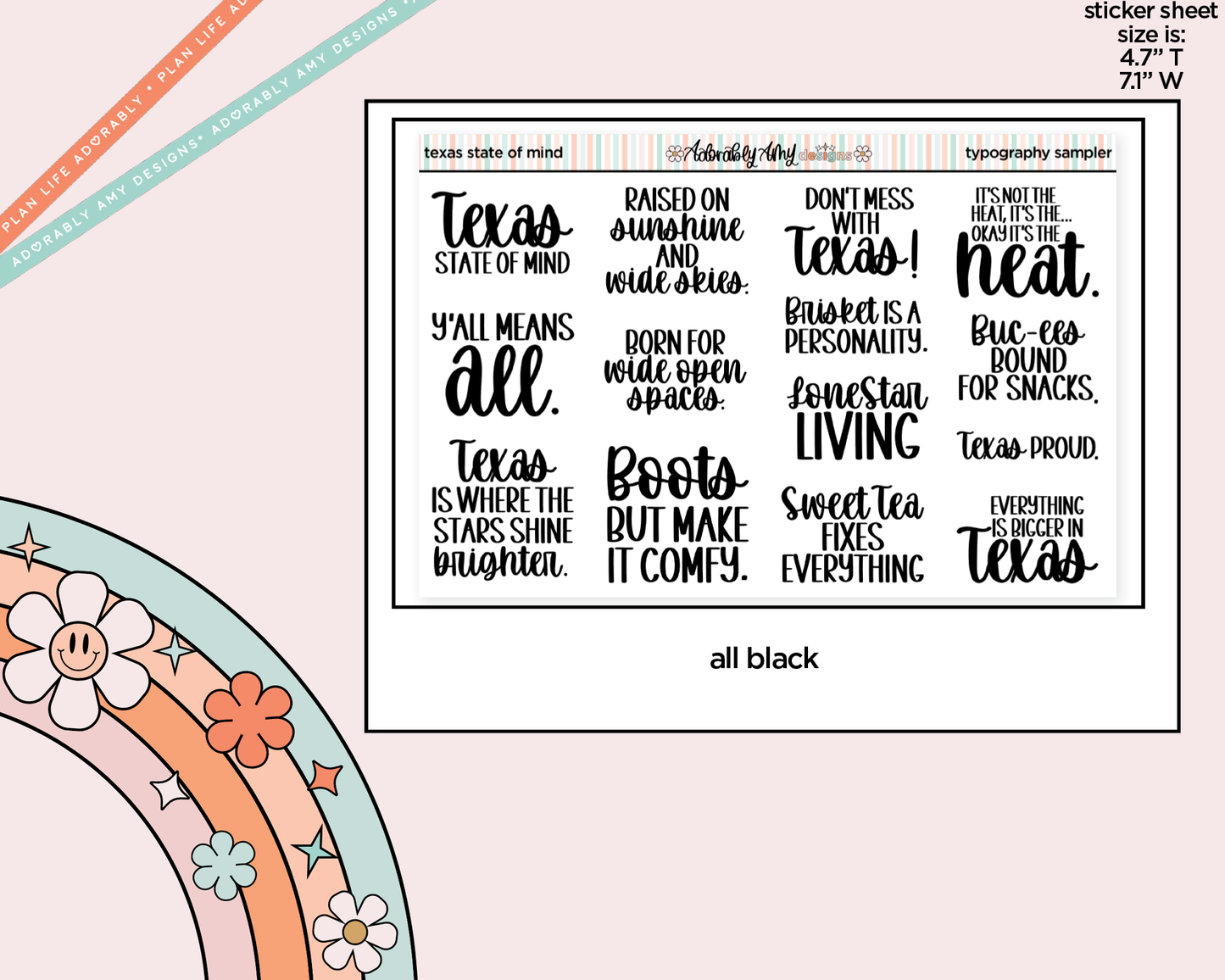 Texas State of Mind Deco Typography Sampler Planner Stickers - Adorably Amy Designs