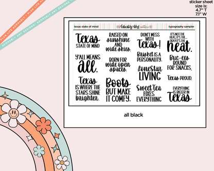 Texas State of Mind Deco Typography Sampler Planner Stickers - Adorably Amy Designs