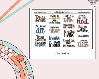 Texas State of Mind Deco Typography Sampler Planner Stickers - Adorably Amy Designs