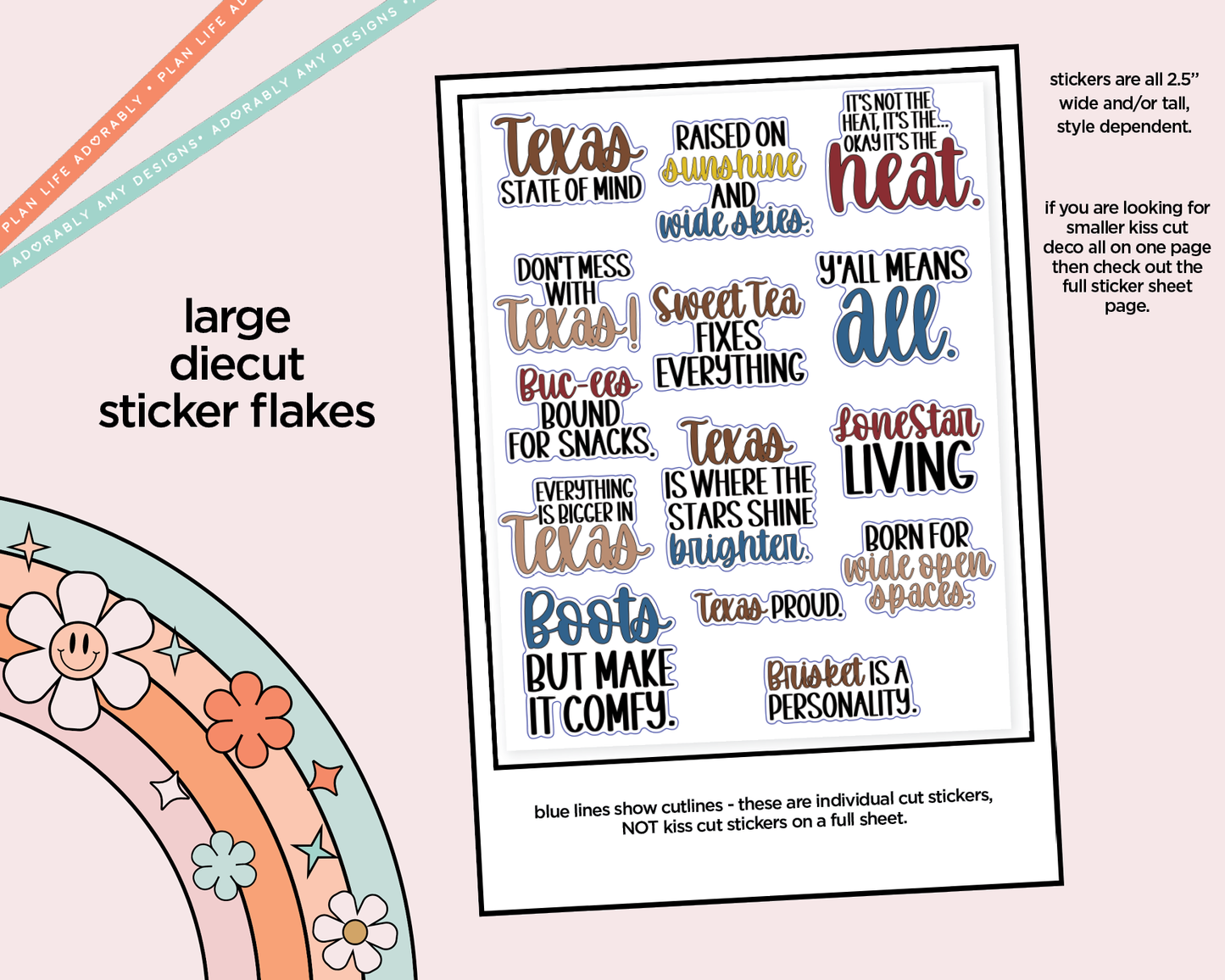 Texas State of Mind Deco Typography Sampler Planner Stickers - Adorably Amy Designs