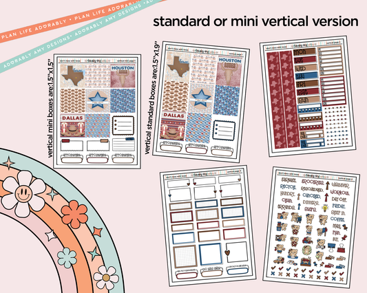 Vertical States Collection - Don't Mess With Texas Sticker Kit for Vertical Standard Size Planners or Insert - Adorably Amy Designs