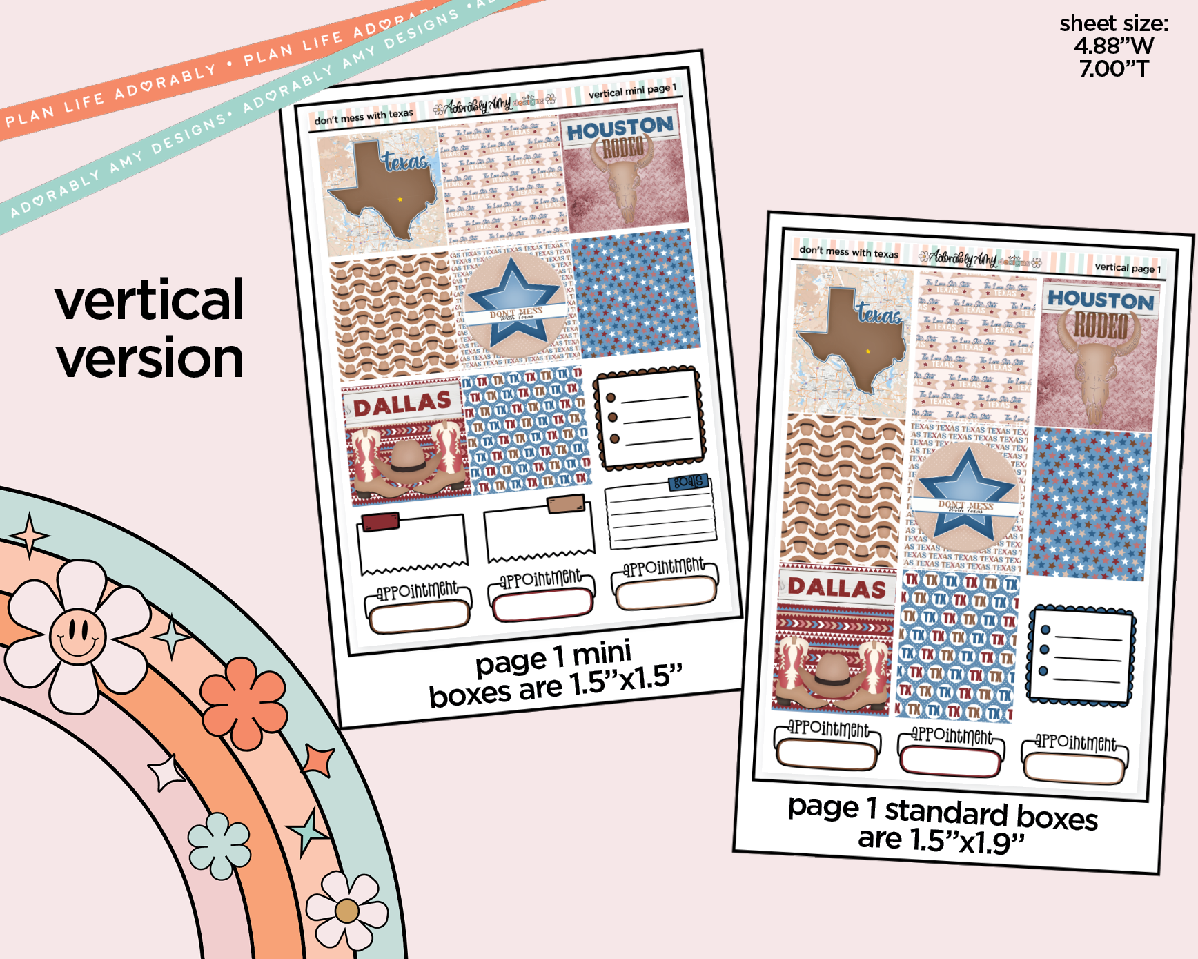 Vertical States Collection - Don't Mess With Texas Sticker Kit for Vertical Standard Size Planners or Insert - Adorably Amy Designs