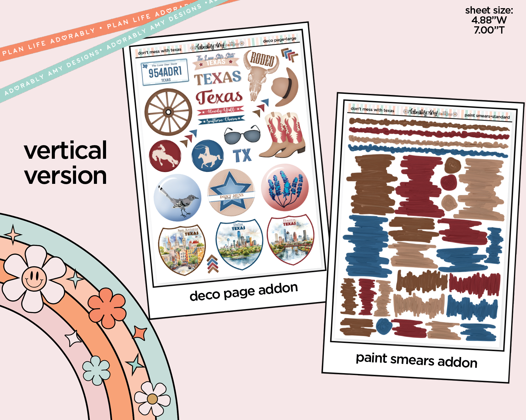 Vertical States Collection - Don't Mess With Texas Sticker Kit for Vertical Standard Size Planners or Insert - Adorably Amy Designs