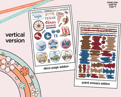Vertical States Collection - Don't Mess With Texas Sticker Kit for Vertical Standard Size Planners or Insert - Adorably Amy Designs