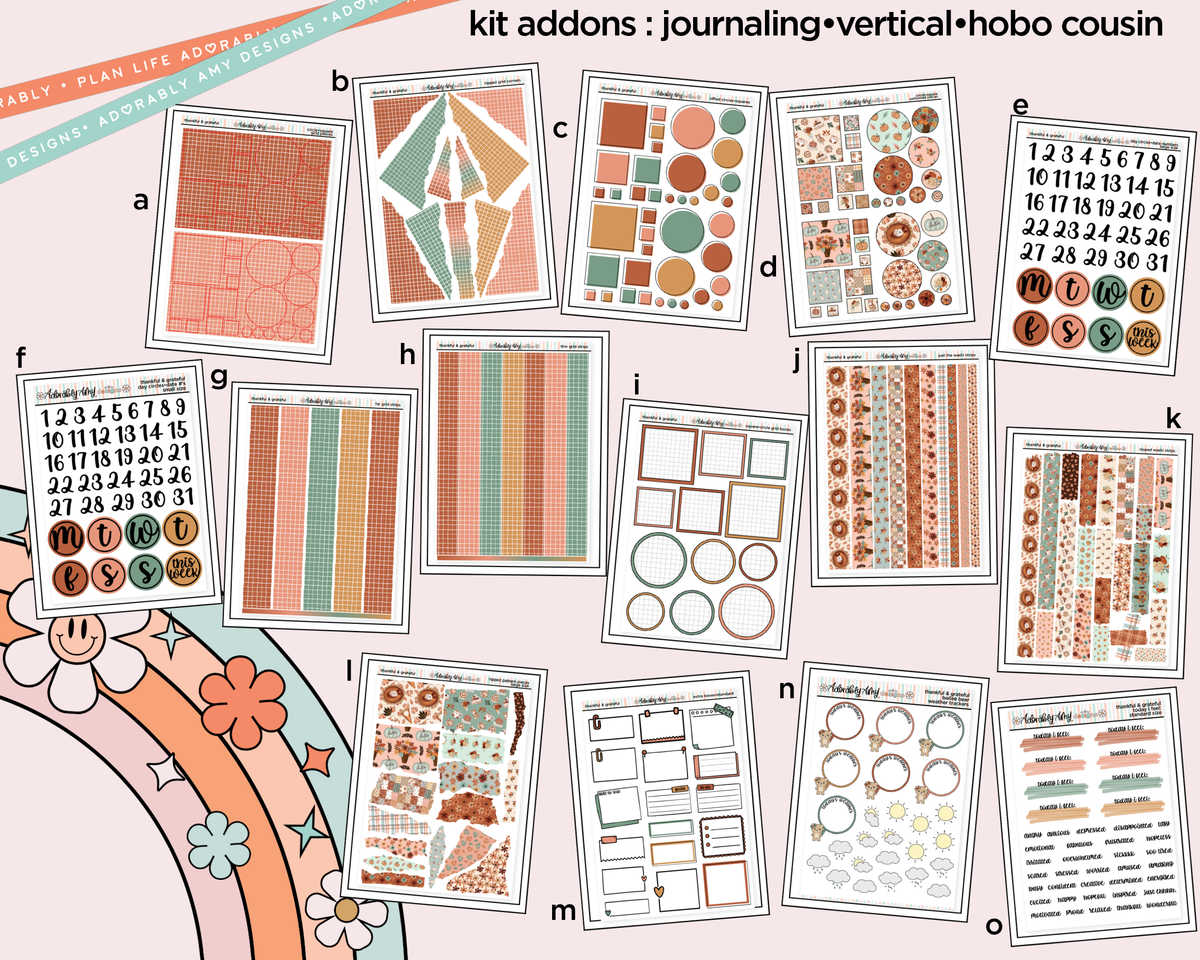 Thankful & Grateful Weekly Kit Addons - All Sizes - Strips, Smears and More! - Adorably Amy Designs