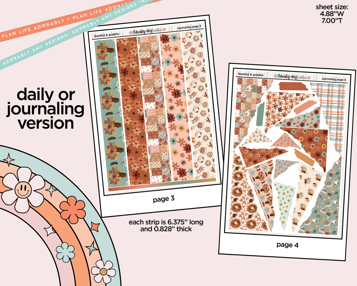 Journaling and Daily Planning Thankful & Grateful Planner Sticker Kit - Adorably Amy Designs