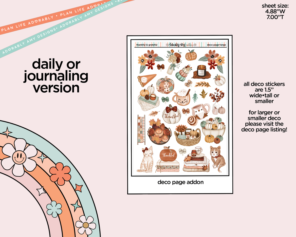 Journaling and Daily Planning Thankful & Grateful Planner Sticker Kit - Adorably Amy Designs